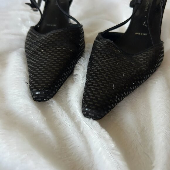 St John Black Sparkle Slingback Womens 6.5 Pointed Toe Made in Italy VINTAGE - Picture 2 of 10